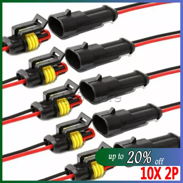 10Kit 12V 2Pin Cable Wire Connector Plug Waterproof Sealed For Electrical Car