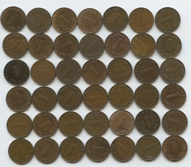 Drittes Reich 42 x 1 Reichspfennig Bronze Münzen Lot Third Reich
