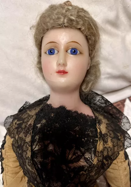 Antique 21” Extremely Rare Staatdamen German Wax Over  Paper Mache C1870 Doll
