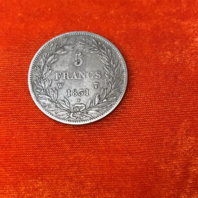 Pièce argent 5 Francs Louis Philippe  Roi des Français Tête Nue 1831 W, en TTB +