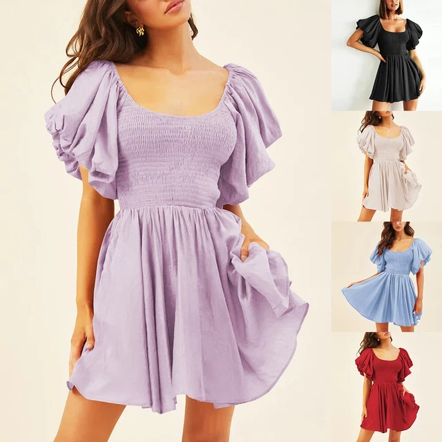 Robe Courte Zara Femme - Coton Blanc - Taille S - Col Carré - Occasion
