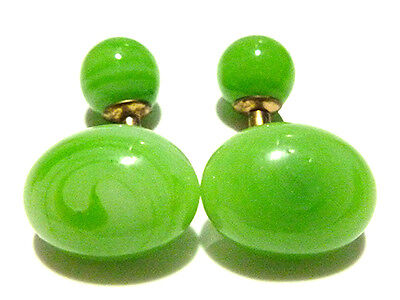 Vintage Old Nouveau Deco Rolled Gold Filled Gf Green Glass / Stone Cufflinks Set