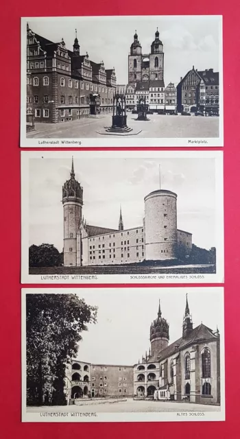 3 x AK Lutherstadt WITTENBERG um 1930 Marktplatz, Schlosskirche Schloss  ( 32439