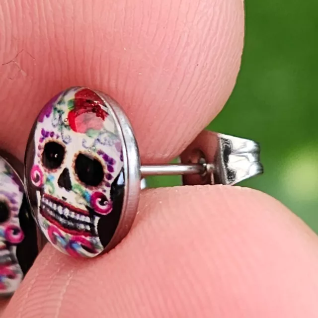 Boucles d'oreilles Sugar Skull Edgy Day Of The Dead Mexico Tattoo Stud... 3
