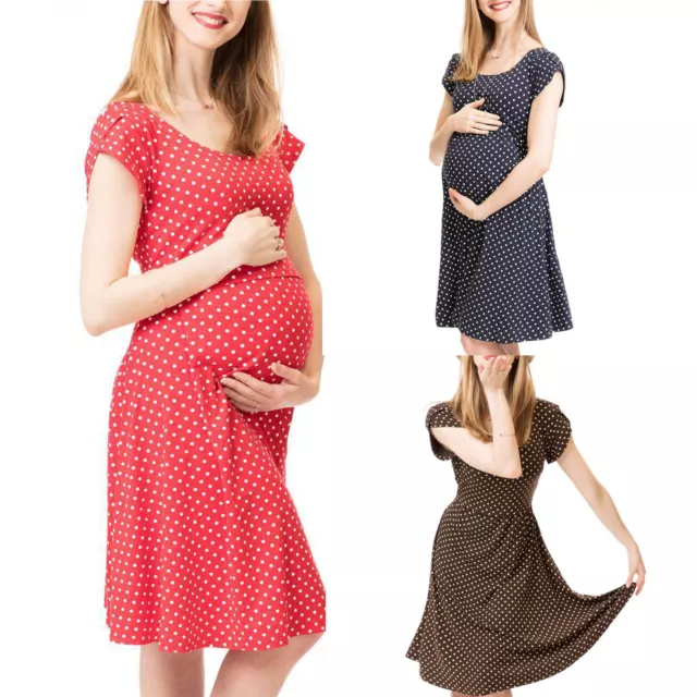 Women's Pregnant Nursing Baby Maternity Joint Polka Dot Printing Outwear Dress