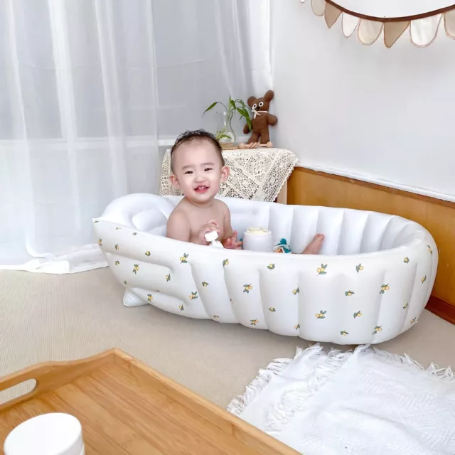 (Olive Blossom)Baby Inflatable Bathtub Large Space Infant Bathtub With