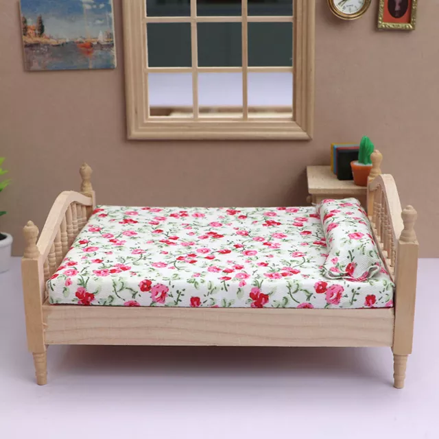 1:12 Dollhouse Miniature Bed Long Use Mini Double Bed For 1:12 Dollhouse