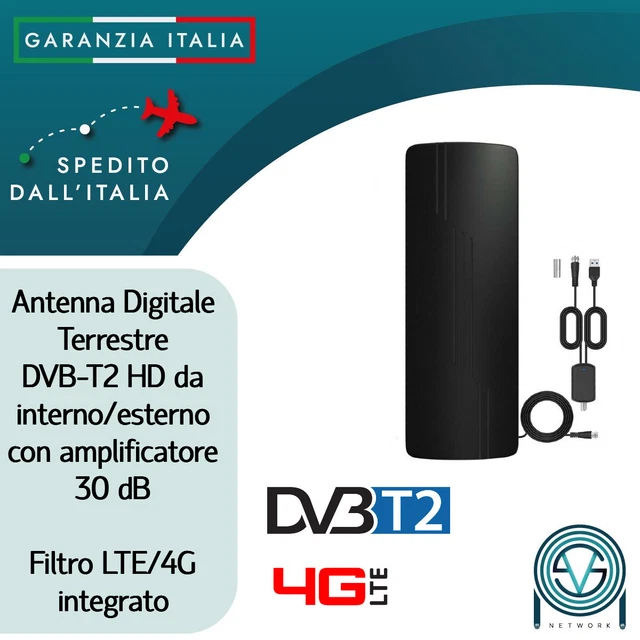 Antenna TV Interna/Esterna Amplificata 4K/DVB-T2 – Ricezione A 360° Con Cavo Coassiale Da 10M, Portata 650KM, Supporto Freeview E Canali HD