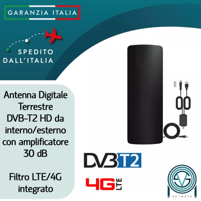 Antenna Tv Televisione Digitale Terrestre Dvb-T2 Interno/Esterno Filtro Lte 4G