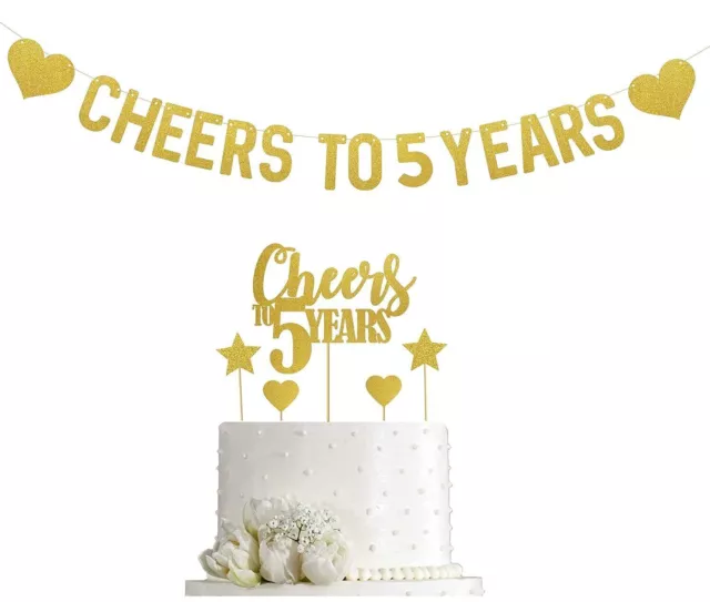 Saludos a 5 años tapa y pancarta para pastel / feliz quinto cumpleaños decoraciones para pasteles