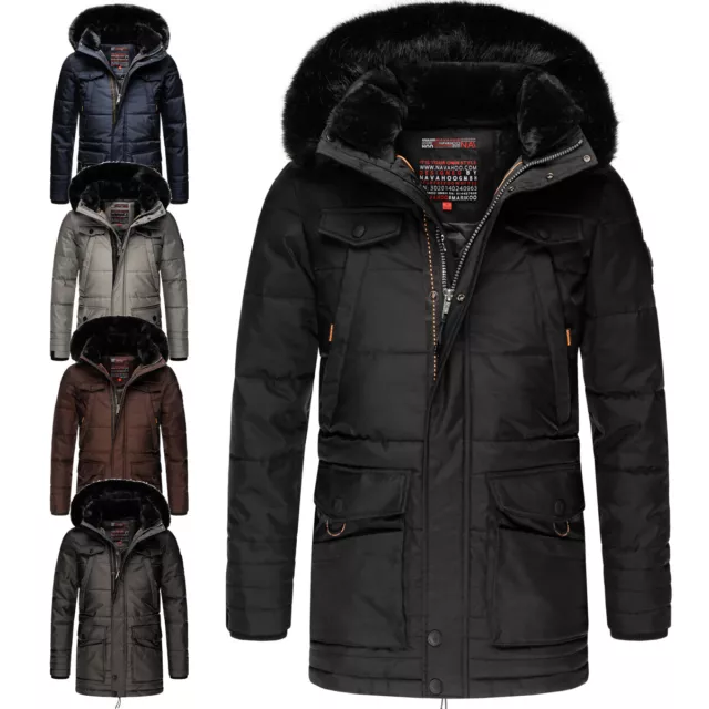 Navahoo Herren Winter Jacke Lange Parka Mantel Teddyfell Kapuze gefüttert Luaan