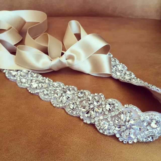 Vintage Wedding Bridal Sash Belt Crystal Rhinestone Wedding Dress Ribbon  Belt