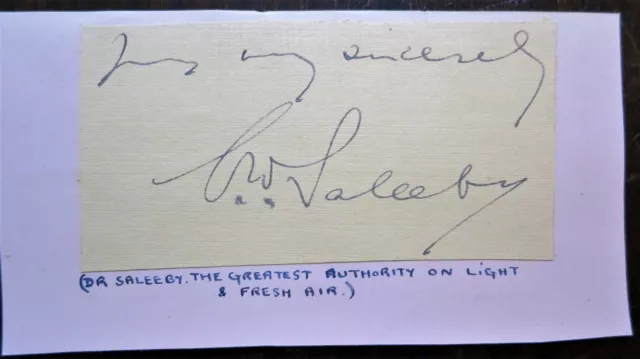 Caleb Williams Saleeby (Eugenics, Sunlight & Health) Signed letter clip