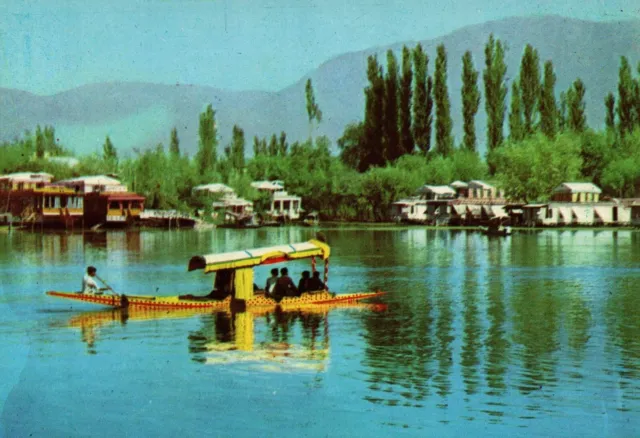 Yellow Shikara in Dal Lake Kashmir India Small Boat Vintage Postcard Unposted