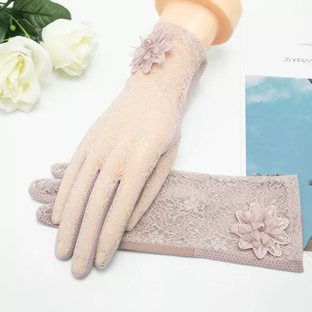 Women Breathable Non-Slip Lace Gloves Flowers Mittens Sunscreen Gloves Ice Silk