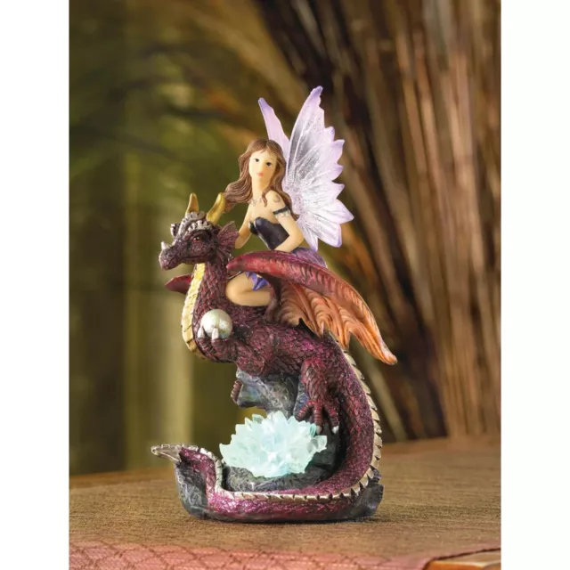 Color Changing Crystal Fairy Princess Riding Dragon Statue LED Night Light Decor