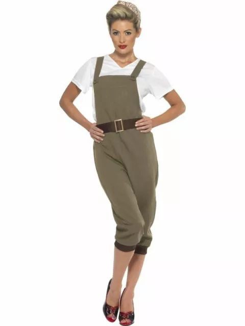 Damen WW2 1940s Land Mädchen Armee Weltkrieg 2 Kostüm Khaki