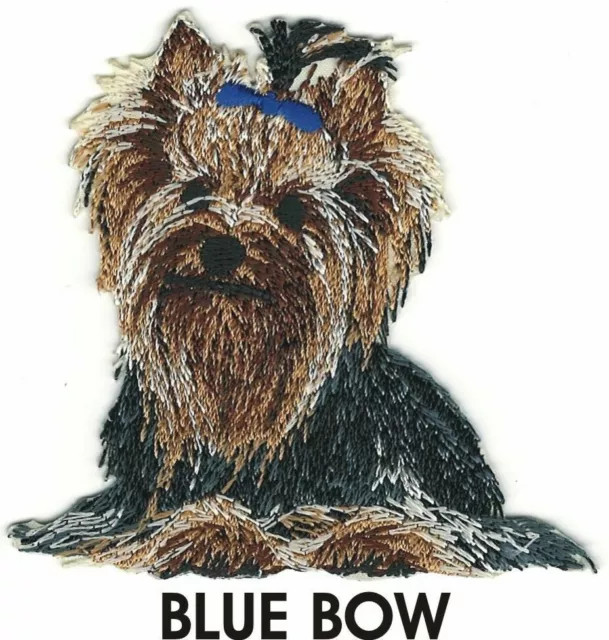 Yorkshire Terrier Dog Patch Blue Bow Embroidered Cut out Iron on Sew on