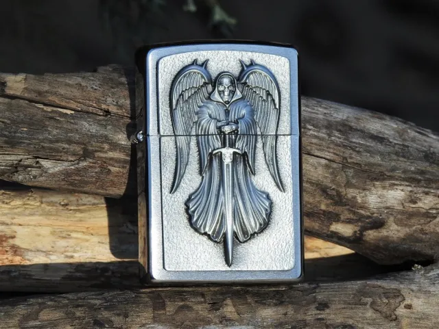 Zippo Lighter - Death Angel Emblem - European - Rare - Grim Reaper - Skull Sword