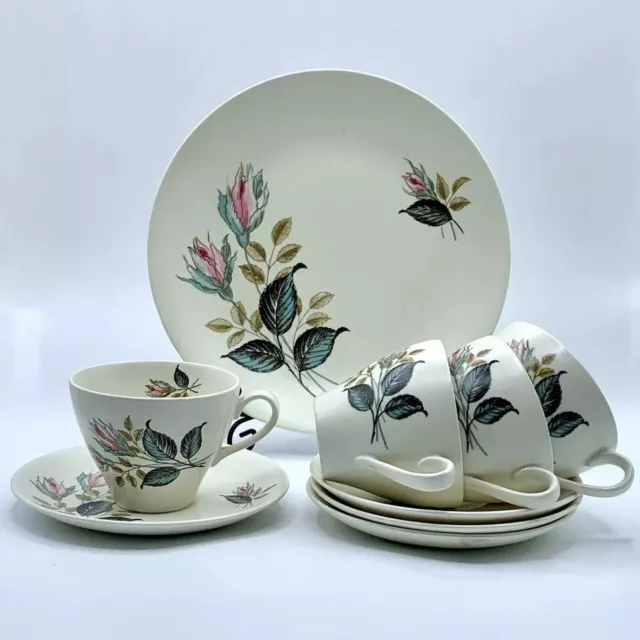 Tea Coffee Cups & Saucers For 4 & Sandwich Plate J G MEAKIN Night Club  1950s