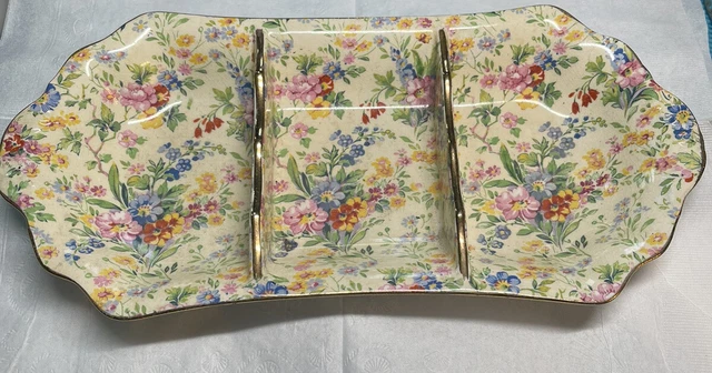 Royal Winton Grimwades CHINTZ  Floral Feast Wright Tyndale Divided Dish 5”x10”
