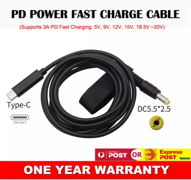 USB Type-C to DC 5.5*2.5mm 3.5*1.35mm Adapter Cable USB-C PD Charging Cord 19V