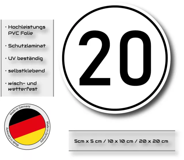 Geschwindigkeits Schild Aufkleber 20km/h Auto LKW Anhänger  StVZO §58