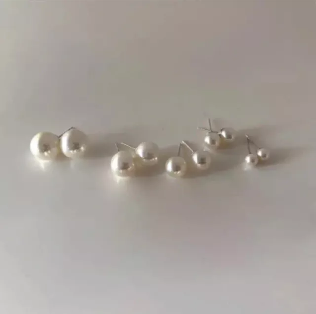 5 Pairs of Elegant 18K Gold Plated White Pearl Stud Earrings for Women and Girls