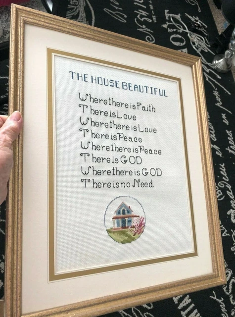 De Colección 17" HECHO A MANO TRABAJO CREWEL TRABAJO TRABAJO Muestreador CASA HERMOSA Fe Amor Dios POEMA