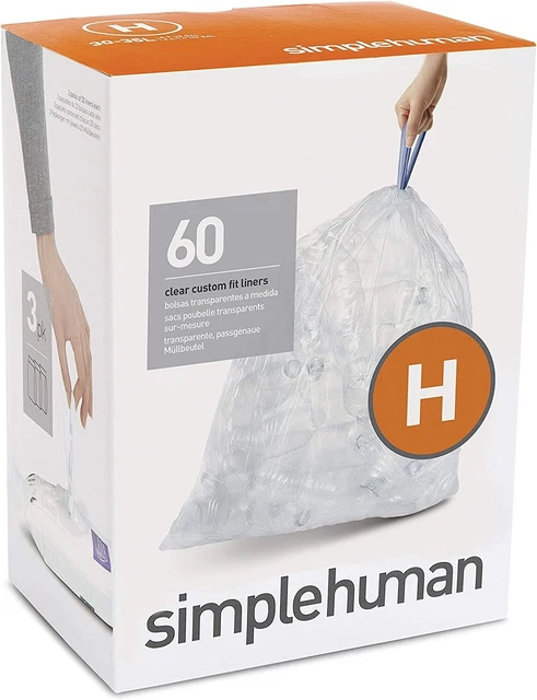 simplehuman CW0286 codice H Personalizzato Plastica Trasparente (3 Confezione da 20 Fodere Totale 60