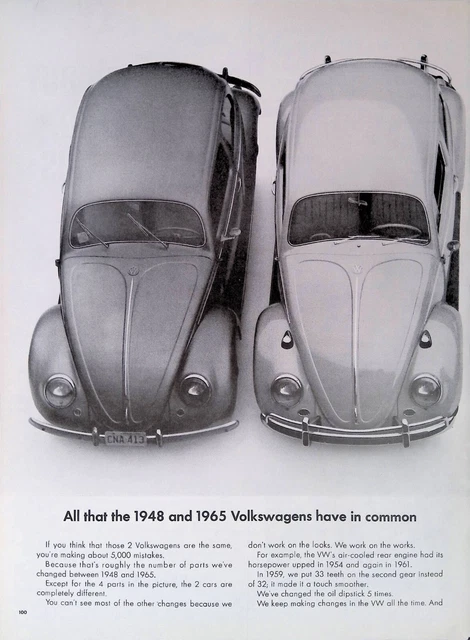 Print Ad 1965 and 1948 Volkswagen VW Bug Parts Comparison Studebaker
