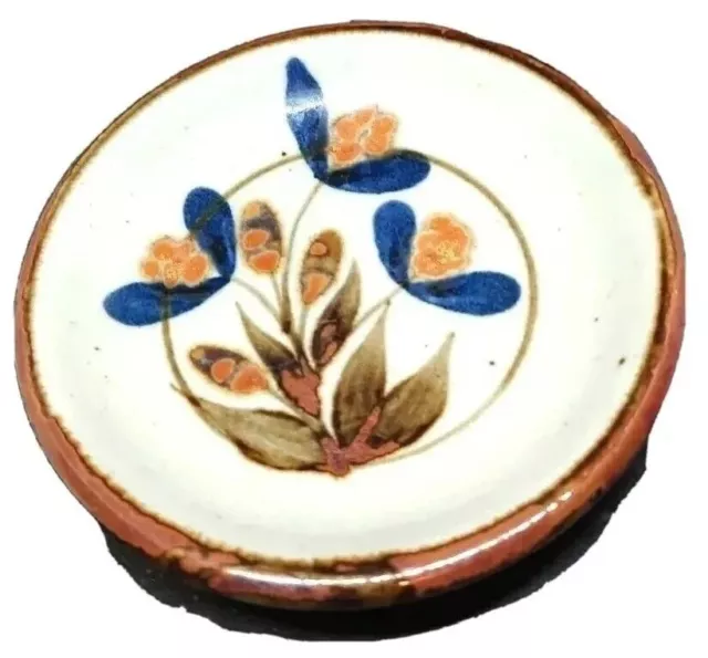 Scotish Highland Handmade Stone Ware Circle Pin Dish Hand Painted Floral Retro