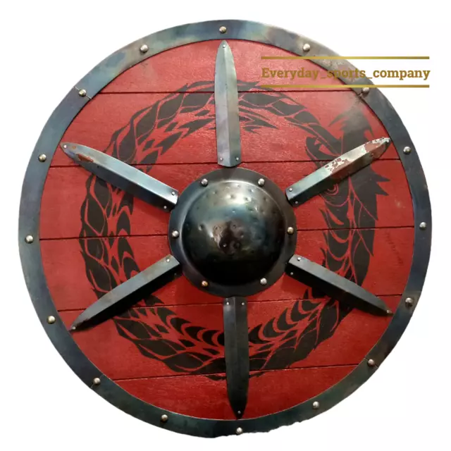 Bouclier rond de guerrier médiéval - Réplique d’armure viking en bois,...