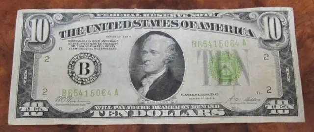 NICE !! 1928-B $10 Ten Dollar Federal Reserve Note Redeemable in Gold Unc !!!