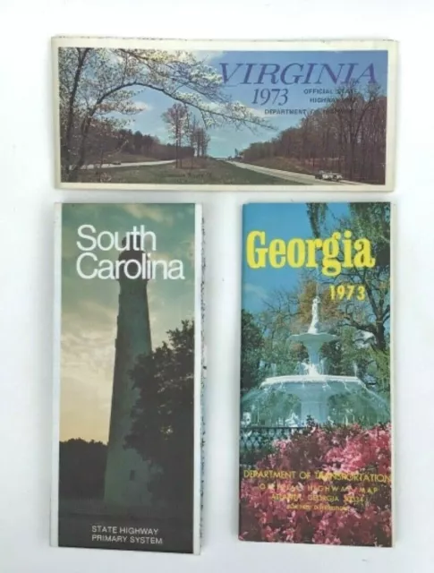 3 vintage road maps.1973. VIRGINIA,SOUTH CAROLINA,GEORGIA. nice condition.