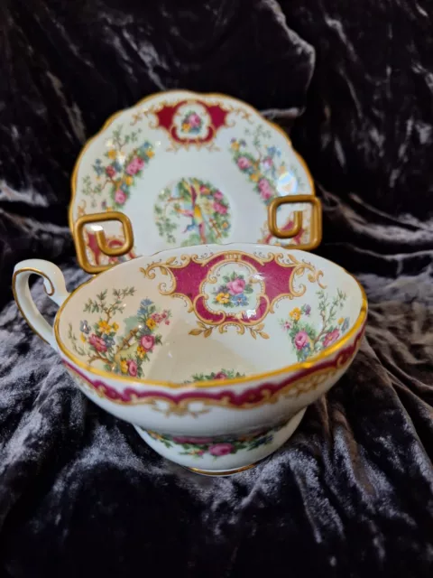 Beautiful Coalport Bone China Porcelain Cup & Saucer Set Broadway Marone