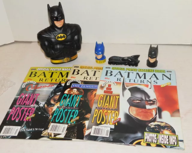 Vtg Batman Returns DC Comics Lot Magazines Candy Container Cereal Premium Bank