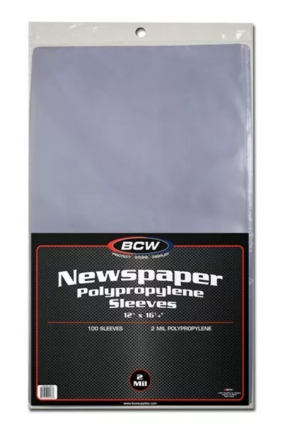 Pack of 100 BCW 12 x 16 Newspaper Acid Free 2-Mil Clear Poly Sleeves 12x16