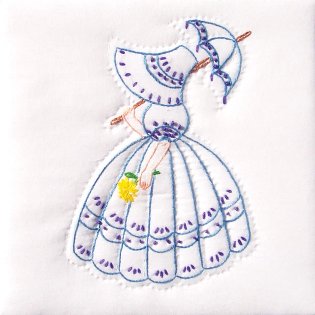 Jack Dempsey Stamped White Quilt Blocks 9"X9" 12/Pkg-Parasol Lady -733 204