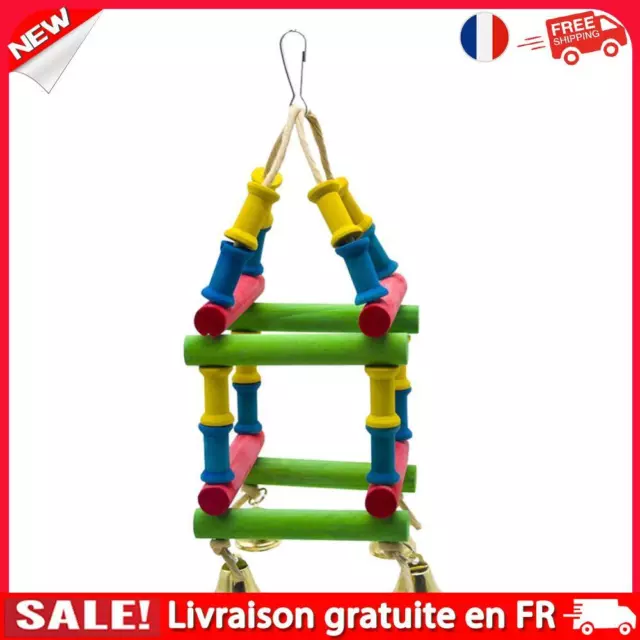 Parrot Toy Wood Blocks Climbing Ladder Bird Bite Hanging Cage Toys w/Bell