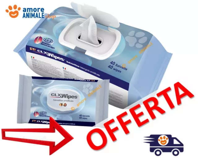 ICF CLX WIPES Poket → 40 Salviette Detergenti Umidificate per CANE e GATTO
