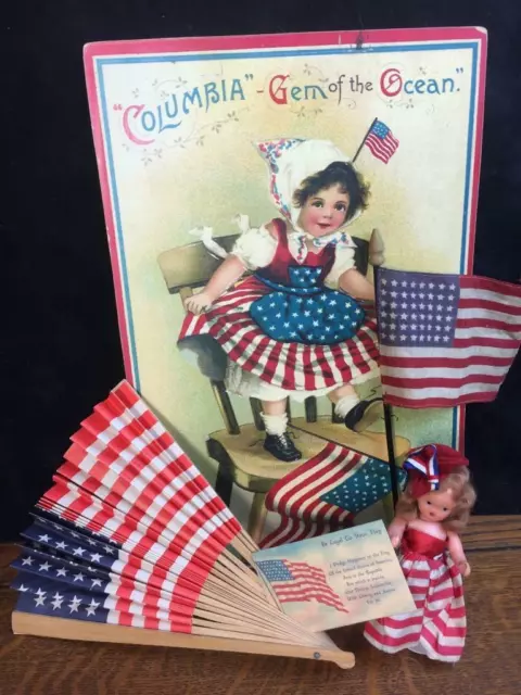 Vintage Independence Day 4th of July Patriotic Flag Theme Vignette Doll Fan Art