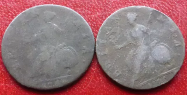 2 x VERY OLD KING GEORGE II HALFPENNY COINS / LOT 725