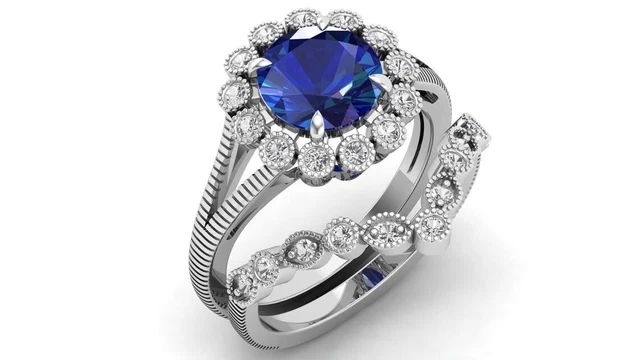 Engagement Art Deco Fine Birthday Ring 14k Gold Sapphire Diamond