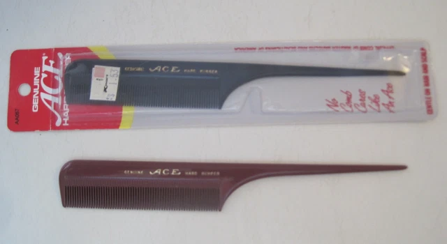 NEW Vintage Genuine Ace Hard Rubber Comb Rat Tail Black AA057 + Extra Brown One