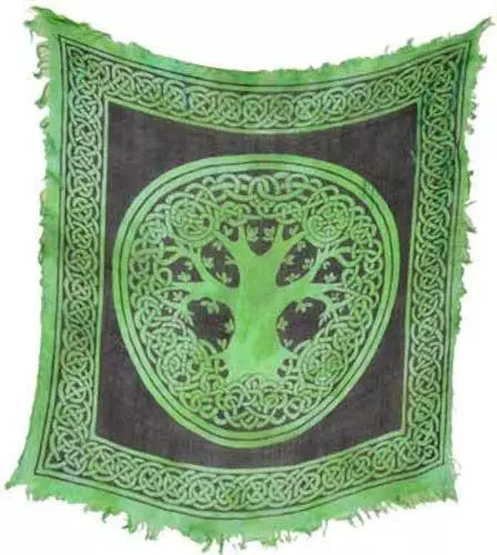 Green Tree of Life 18"x18" Fringed Altar Cloth!