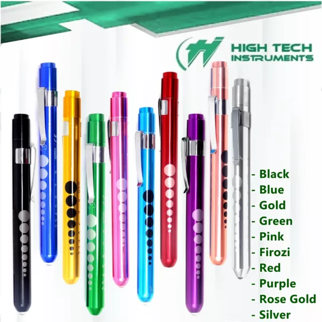 Set of 10 color Aluminum Medical Diagnostic Penlight Pocket LED with Pupil Gauge
