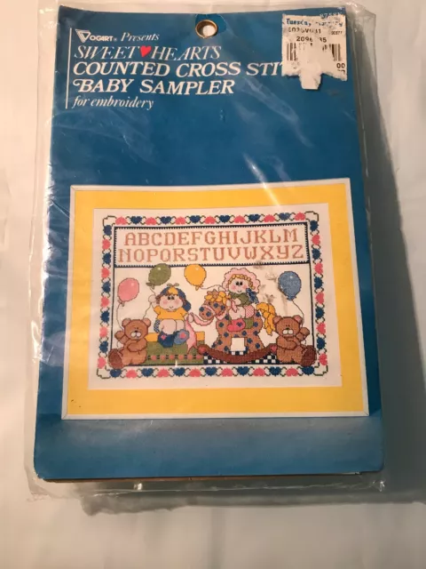 NEW Vogart "Sweet Heart" Cross Stitch Baby Sampler 11x14 Bears Balloons Alphabet