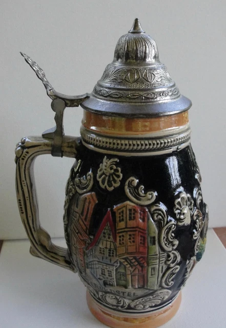 Vintage German Location Beer Stein, Porta-Nigra, Cochem, Bernkastel.  9" 