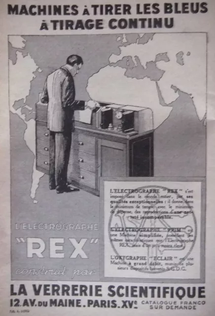 Publicité Electrographe Rex Machines A Tirer Les Bleus La Verrerie Scientifique